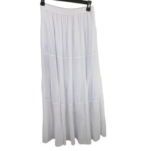 Nashalyly Womens Boho Beach Vacation Flowy Lined Maxi Skirt White Tiered  M